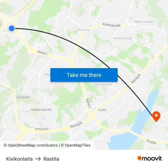 Kivikko Edge to Rastila map
