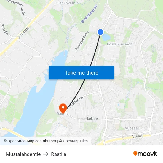 Mustalahdentie to Rastila map