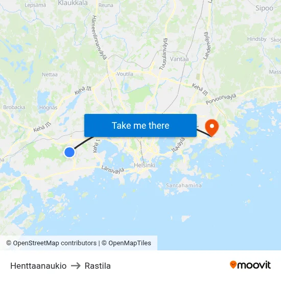 Henttaa Square to Rastila map