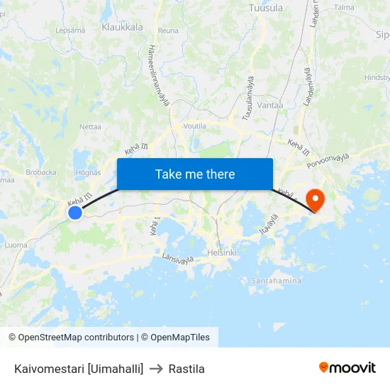 Kaivomestari [Uimahalli] to Rastila map
