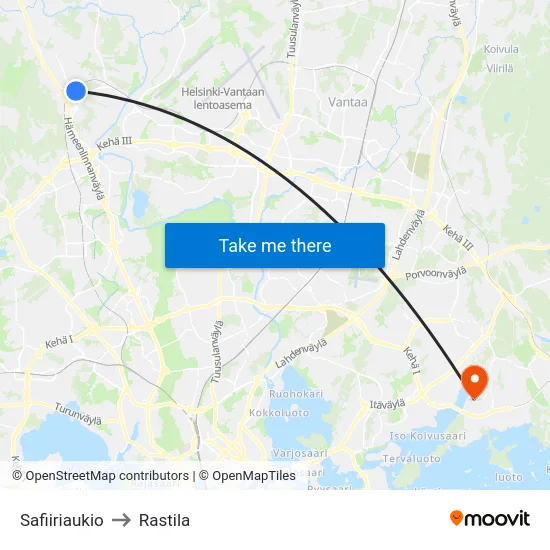 Safiiriaukio to Rastila map