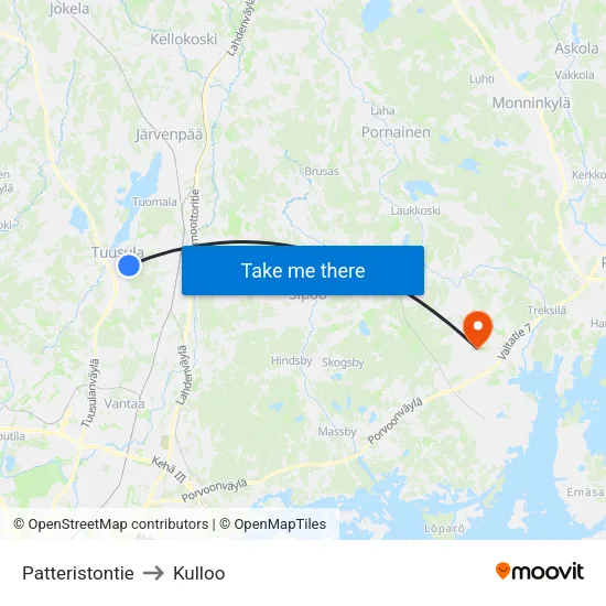 Patteristontie to Kulloo map