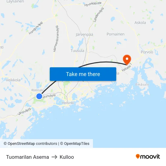 Tuomarilan Asema to Kulloo map
