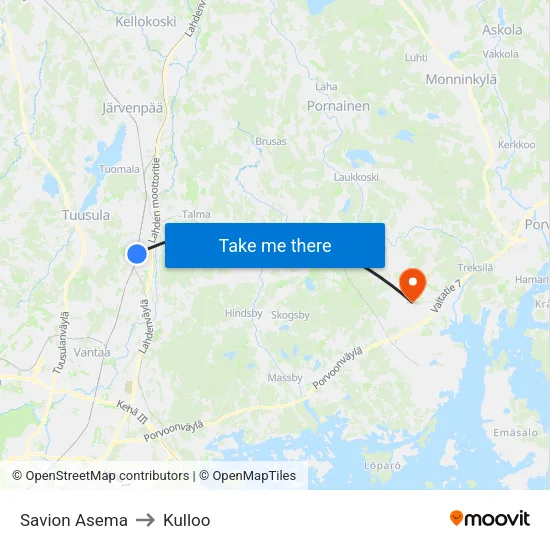 Savion Asema to Kulloo map