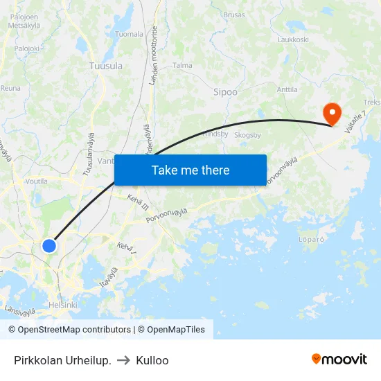 Pirkkolan Urheilup. to Kulloo map