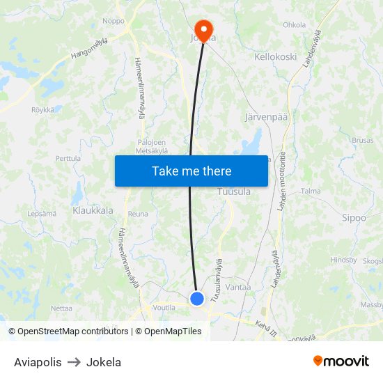 Aviapolis to Jokela map