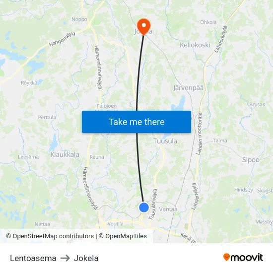 Lentoasema to Jokela map