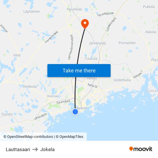 Lauttasaari to Jokela map