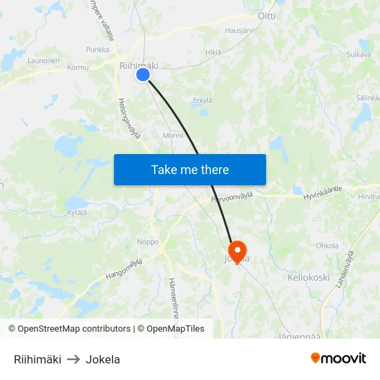 Riihimäki to Jokela map