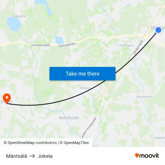 Mäntsälä to Jokela map