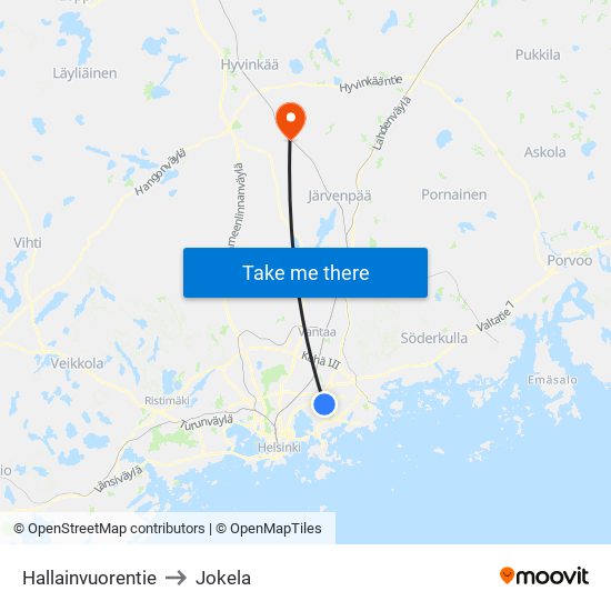 Hallainvuorentie to Jokela map