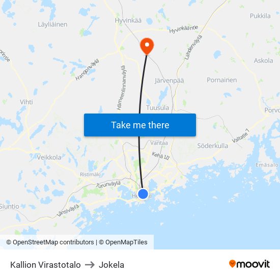 Kallion Virastotalo to Jokela map