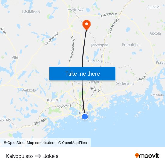 Kaivopuisto to Jokela map