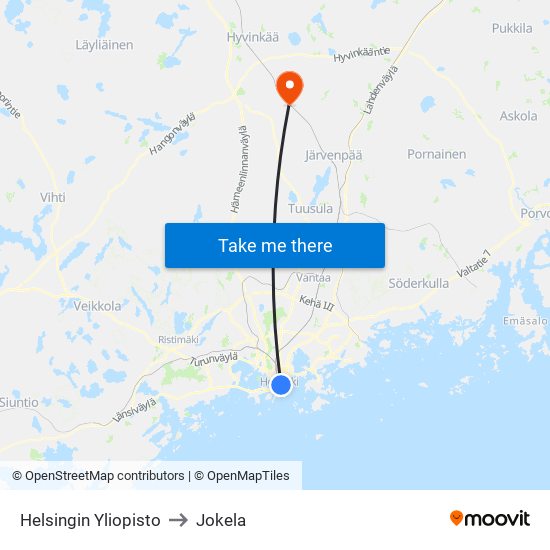 Helsingin Yliopisto to Jokela map