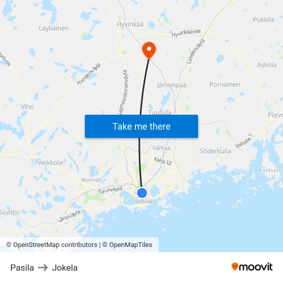 Pasila to Jokela map