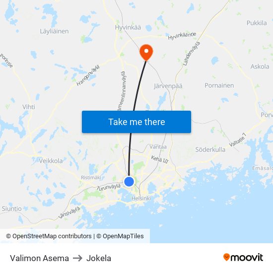 Valimon Asema to Jokela map