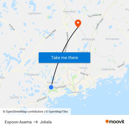 Espoon Asema to Jokela map