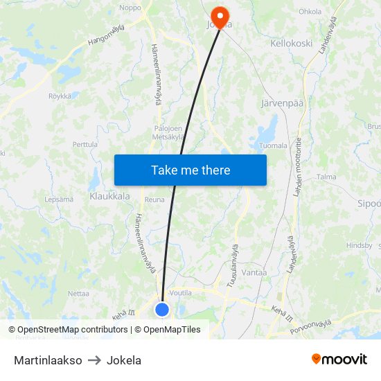 Martinlaakso to Jokela map