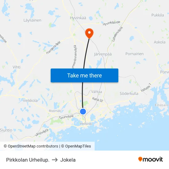 Pirkkolan Urheilup. to Jokela map