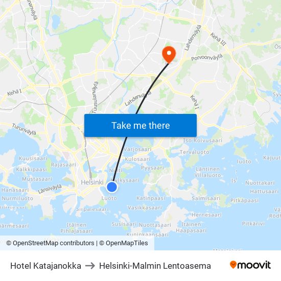 Hotel Katajanokka to Helsinki-Malmin Lentoasema map
