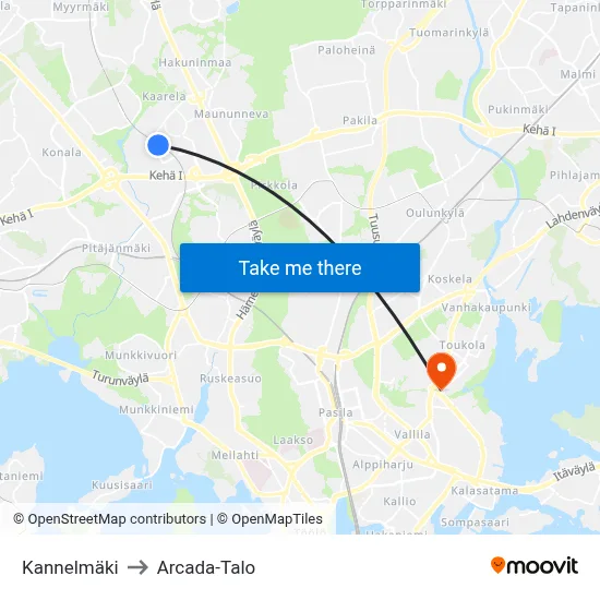 Kannelmaki to Arcada Building map