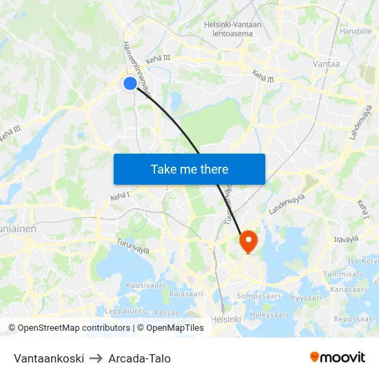 Vantaankoski to Arcada Building map