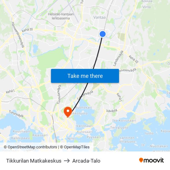 Tikkurilan Matkakeskus to Arcada-Talo map