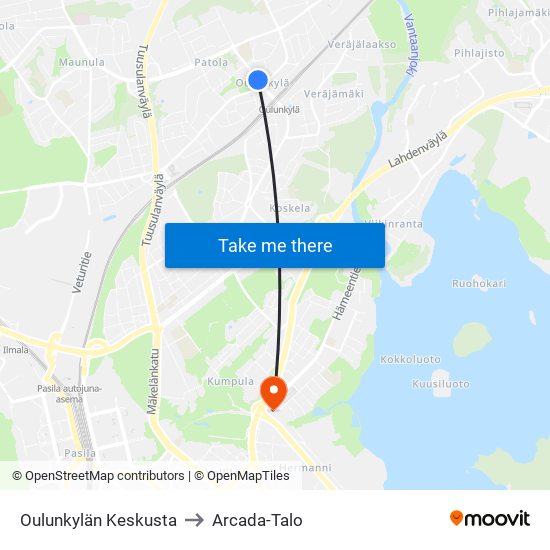 Oulunkylän Keskusta to Arcada-Talo map