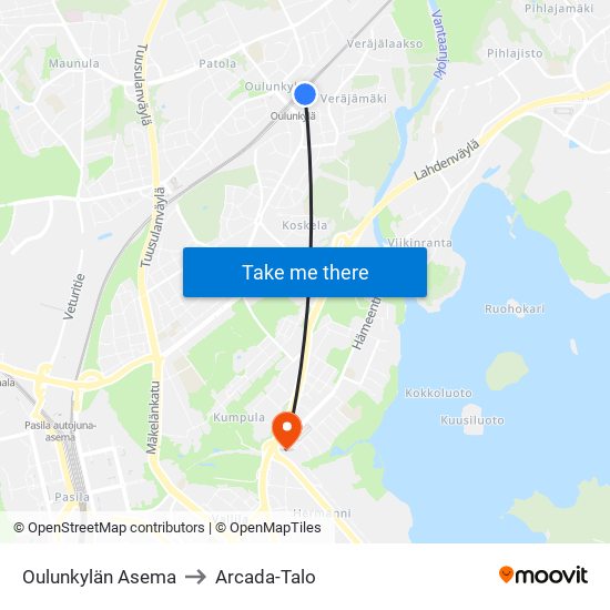 Oulunkylän Asema to Arcada-Talo map