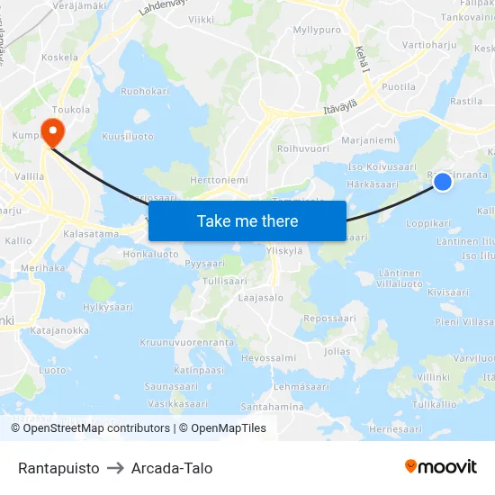 Rantapuisto to Arcada Building map