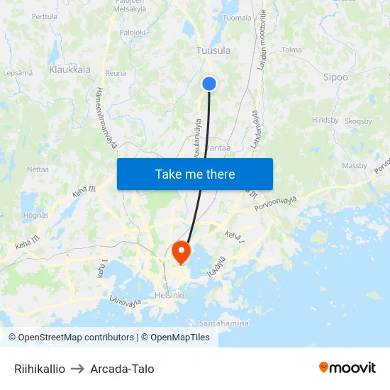Riihikallio to Arcada-Talo map