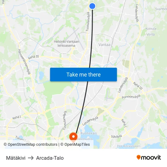 Mätäkivi to Arcada-Talo map