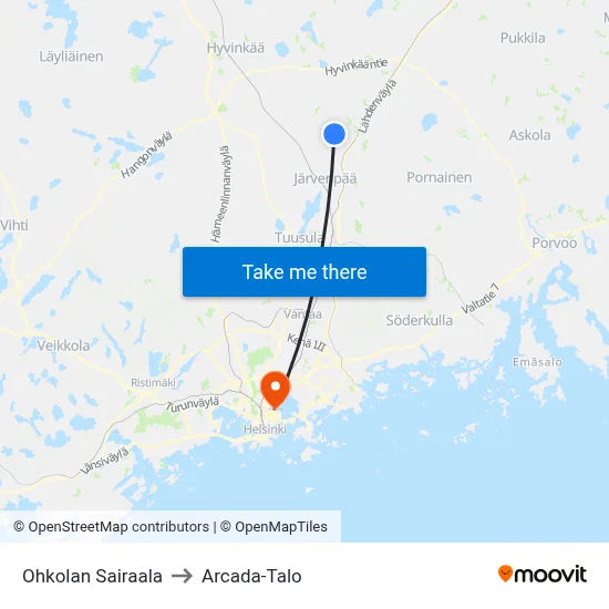 Ohkola Hospital to Arcada Building map