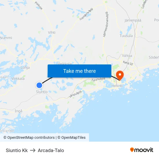 Siuntio Kk to Arcada-Talo map