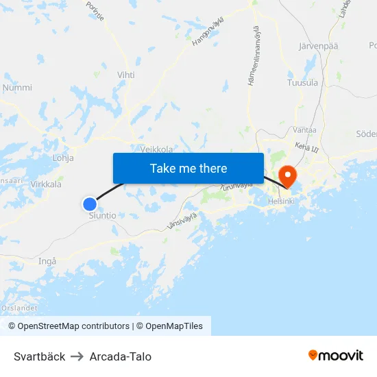 Svartbäck to Arcada-Talo map