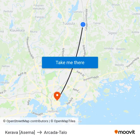 Kerava Station to Arcada Building map