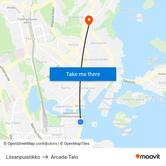 Liisa's Park to Arcada Building map