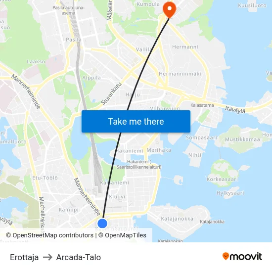 Erottaja to Arcada Building map