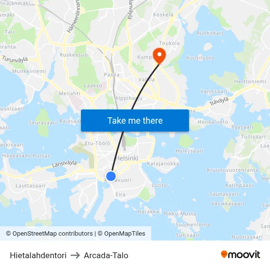 Hietalahti Square to Arcada Building map