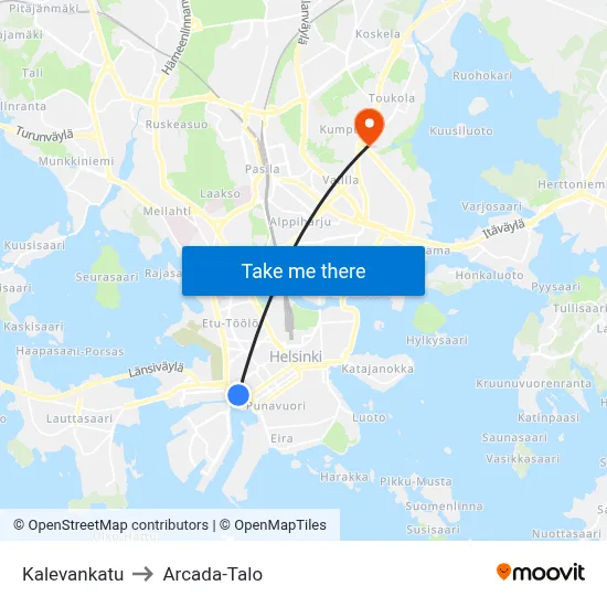 Kalevankatu to Arcada Building map