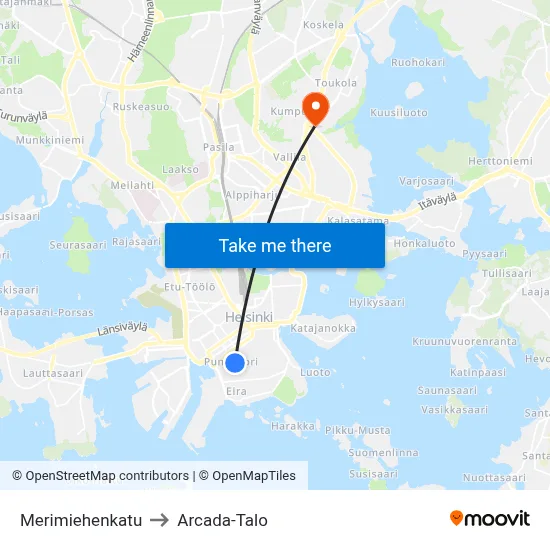Merimiehenkatu to Arcada-Talo map