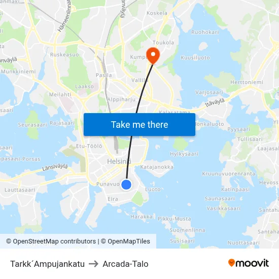 Tarkk´Ampujankatu to Arcada-Talo map