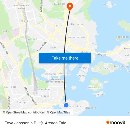 Tove Jansson Park to Arcada Building map