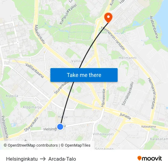 Helsinki Street to Arcada Building map