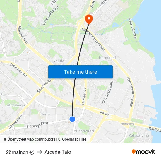 Sörnäinen Ⓜ️ to Arcada Building map