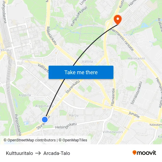 Culture House to Arcada Building map