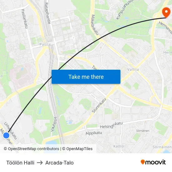 Toolo Hall to Arcada Building map