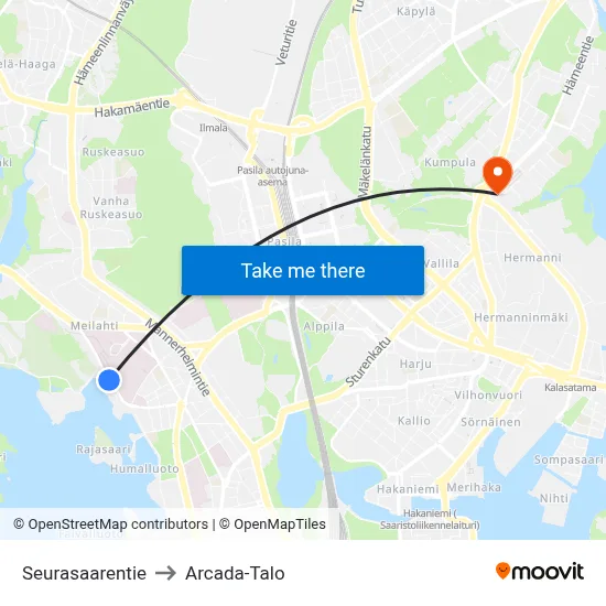 Seurasaari Road to Arcada Building map