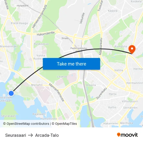 Seurasaari to Arcada Building map