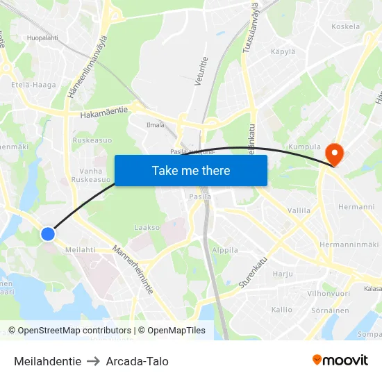 Meilahti Road to Arcada Building map
